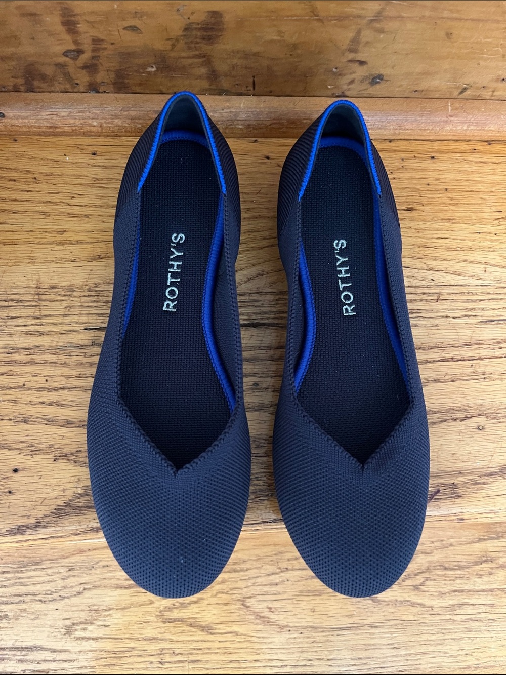 Rothy's Black Ballet Flats in Maritime Blue, size 8, line new!